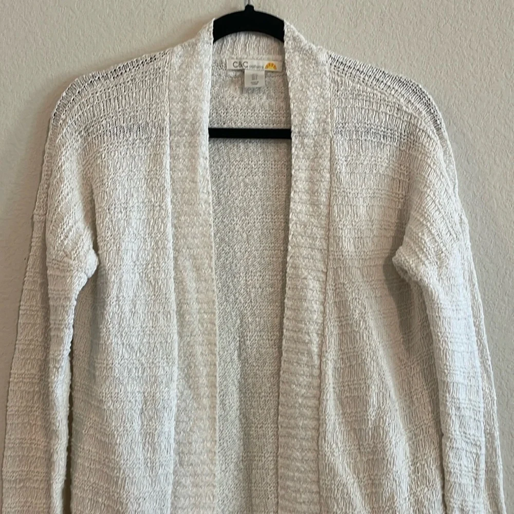 C&C California Women's Cardigan Sweater Small White Knit Open Front Longline